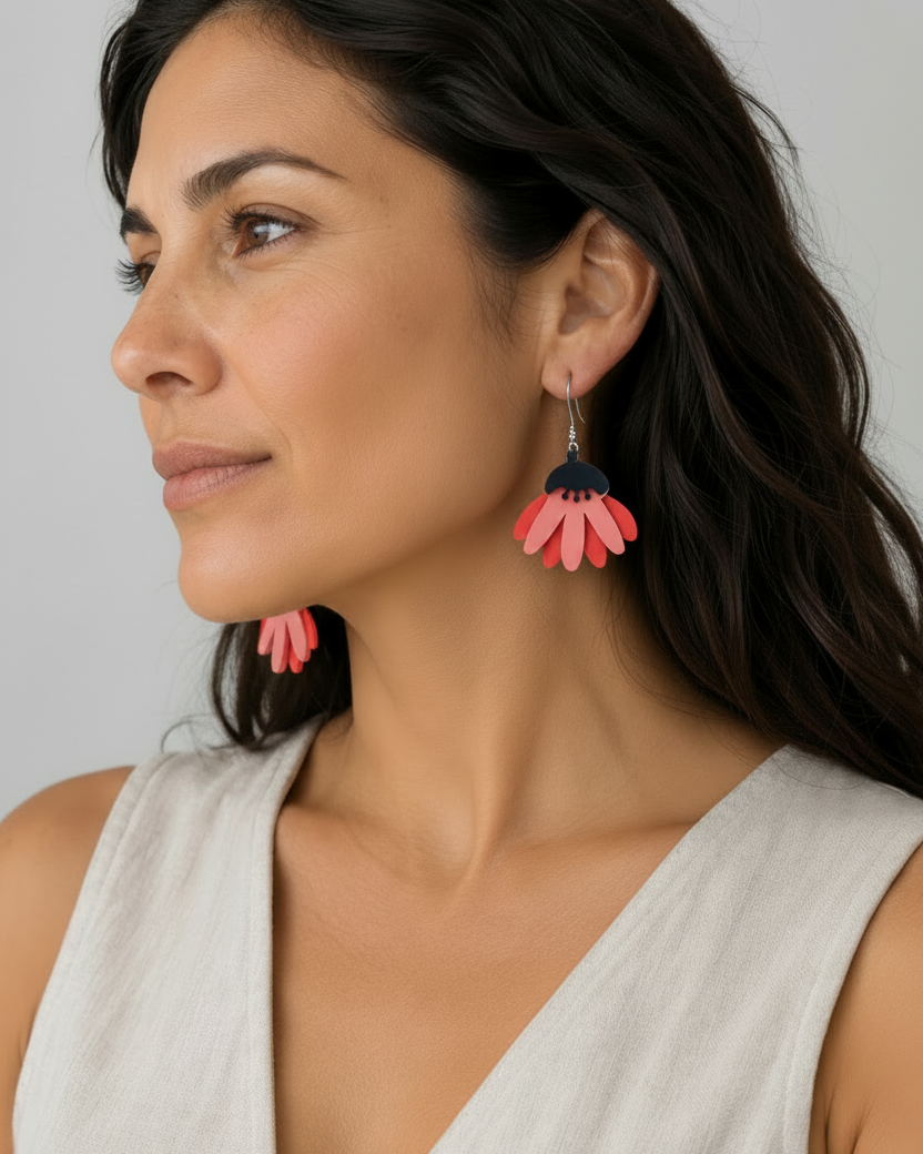 Pendientes Cami APTIQA rojos puestos floral joyas de autor
