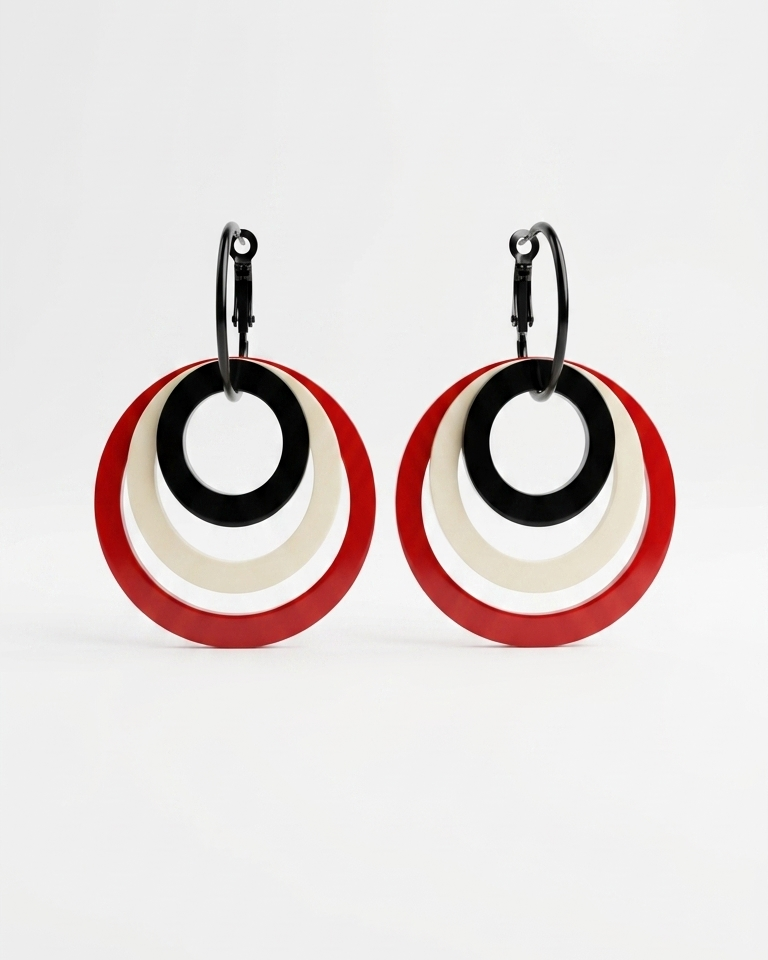 pendiente arggo mix rojo negro aptiqa fondo blanco pasador acero negro