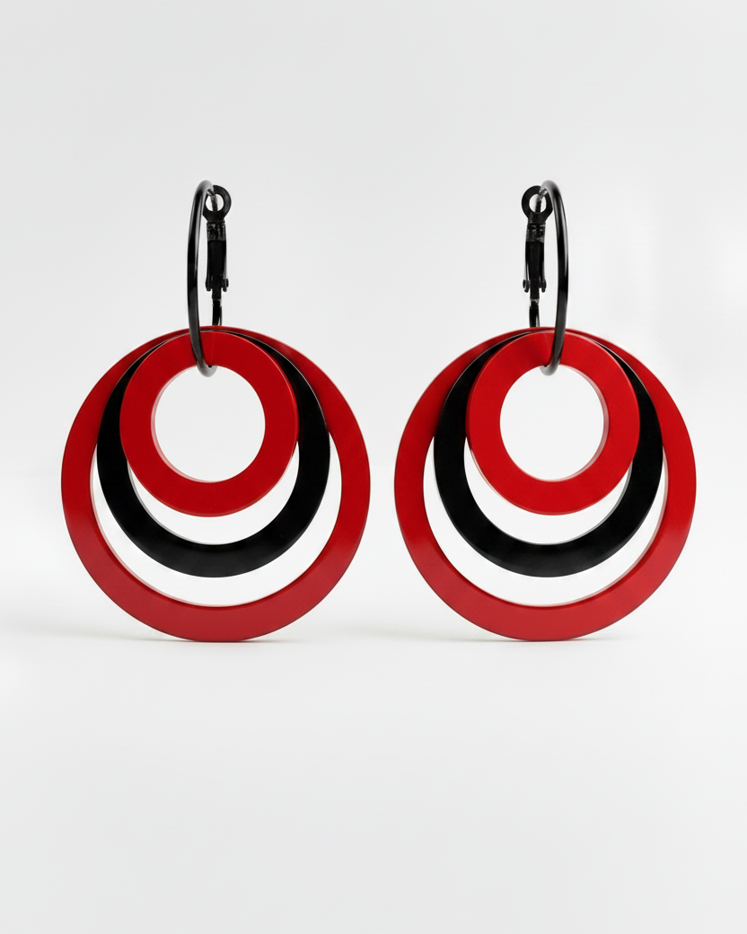 pendientes arggo 3 argollas rojo negro acero negro