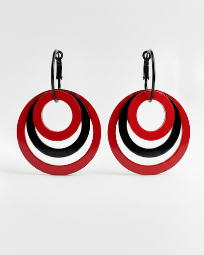 pendientes arggo 3 argollas rojo negro acero negro
