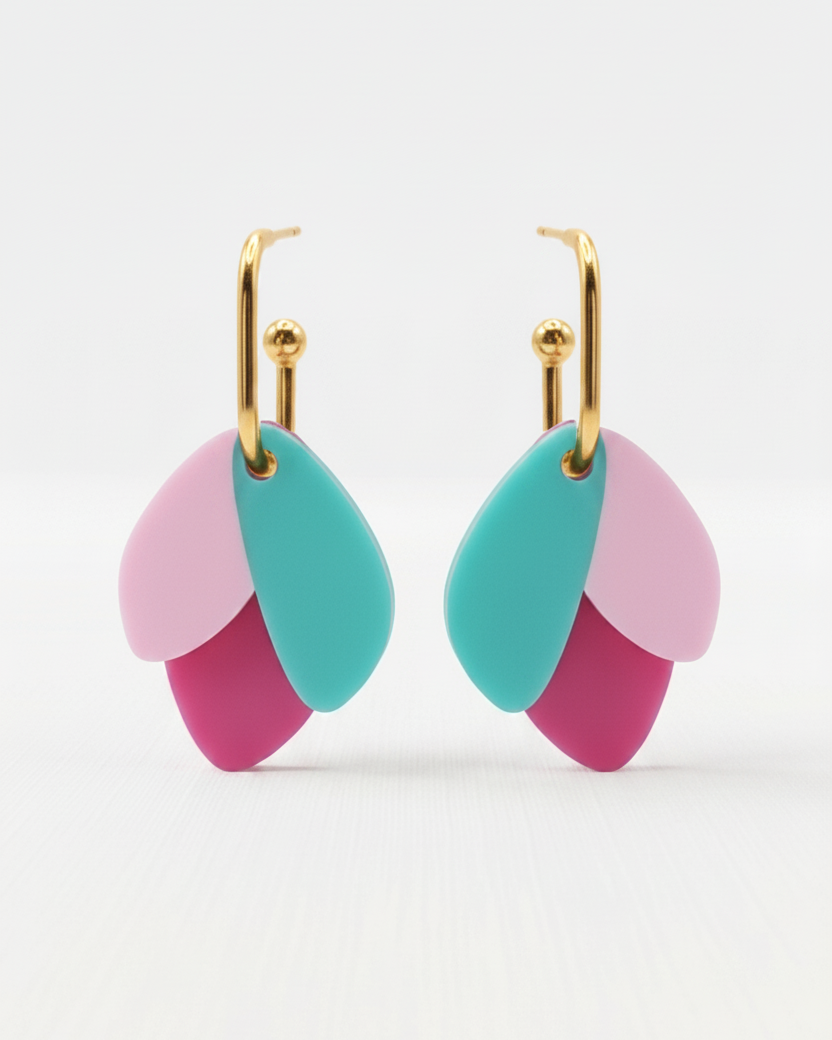 pendientes_ali_rosa_turquesa_fondo blanco acero dorado